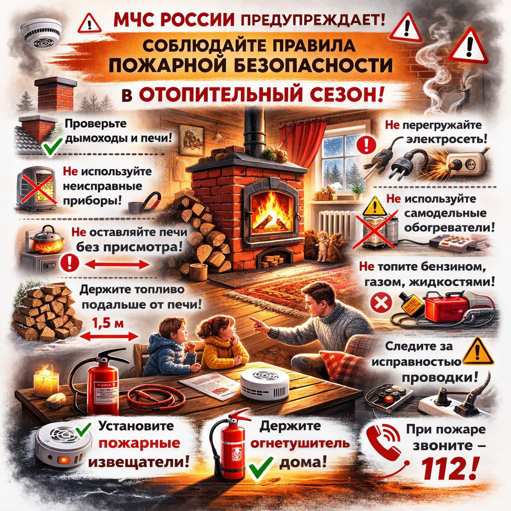 МЧС России предупреждает: Соблюдайте правила пожарной безопасности в отопительный сезон